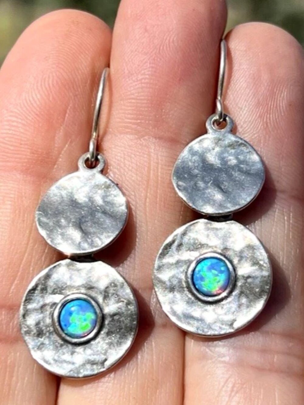 Sundance Silpada NEW $148 OPAL Sterling Silver Israel Handmade Hammered Earrings